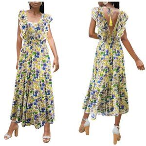 BAROK Paris Floral Ruffle Dress in White Size Small